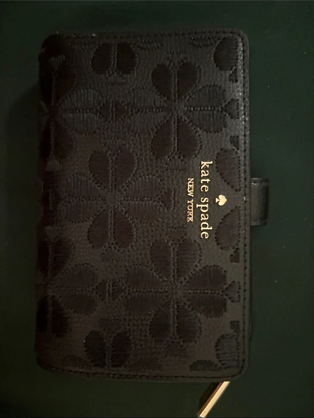 kate spade Black Floral Jacquard Card Holder with Gold Logo